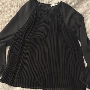 Calvin Klein Black Pleated Long Sleeve Blouse